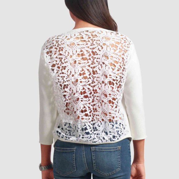 OLGYN 3/4 Sleeve White Shrug Cardigan Lace BacK - Picture 2 of 4